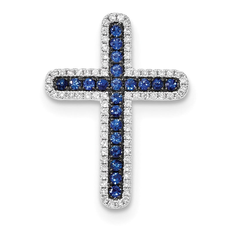 14K Weißgold Kreuzanhänger mit Diamanten und Saphiren