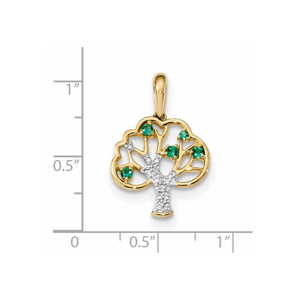 14K Gelbgold mit gezüchtetem Smaragd & echtem Diamant, poliert, Anhänger