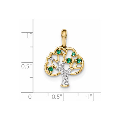 14K Gelbgold mit gezüchtetem Smaragd & echtem Diamant, poliert, Anhänger