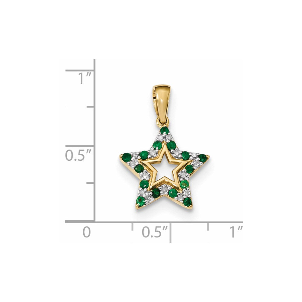 14K Gelbgold Stern-Anhänger mit Smaragd und echtem Diamant