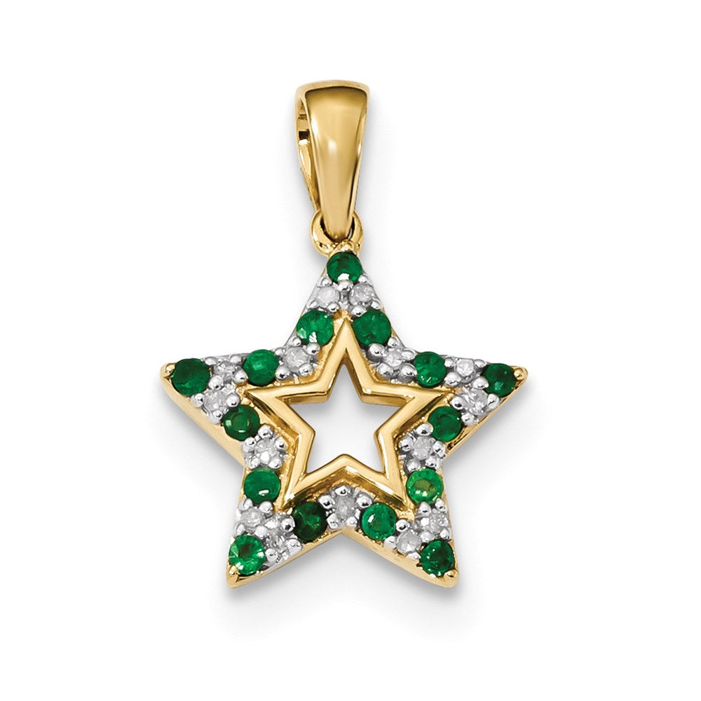 14K Gelbgold Stern-Anhänger mit Smaragd und echtem Diamant