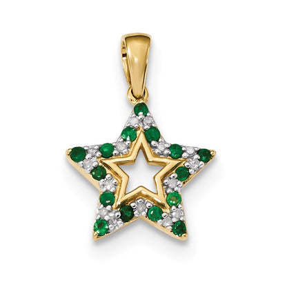 14K Gelbgold Stern-Anhänger mit Smaragd und echtem Diamant