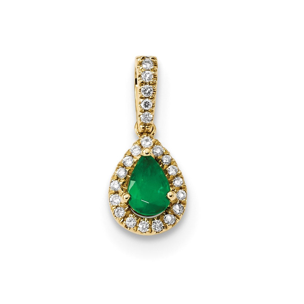14K Gelbgold Anhänger mit Smaragd und echtem Diamant