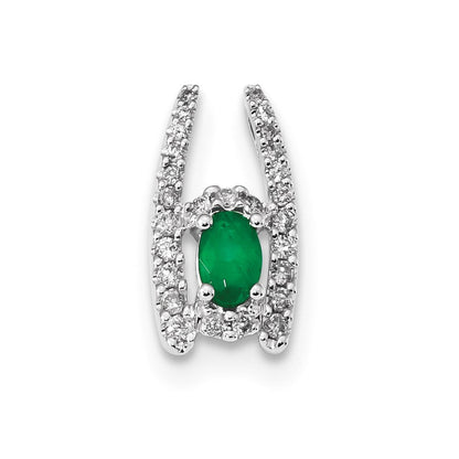 14K Weißgold Echt Diamant und Smaragd Poliert Kette Anhänger