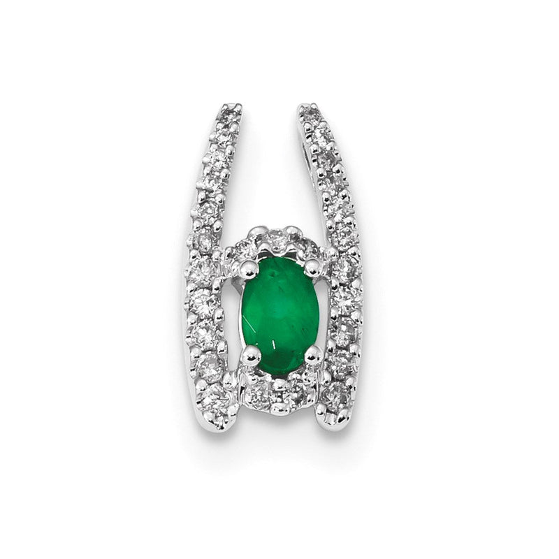 14K Weißgold Echt Diamant und Smaragd Poliert Kette Anhänger