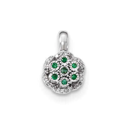 14K Weißgold Anhänger mit echtem Diamant und Smaragd