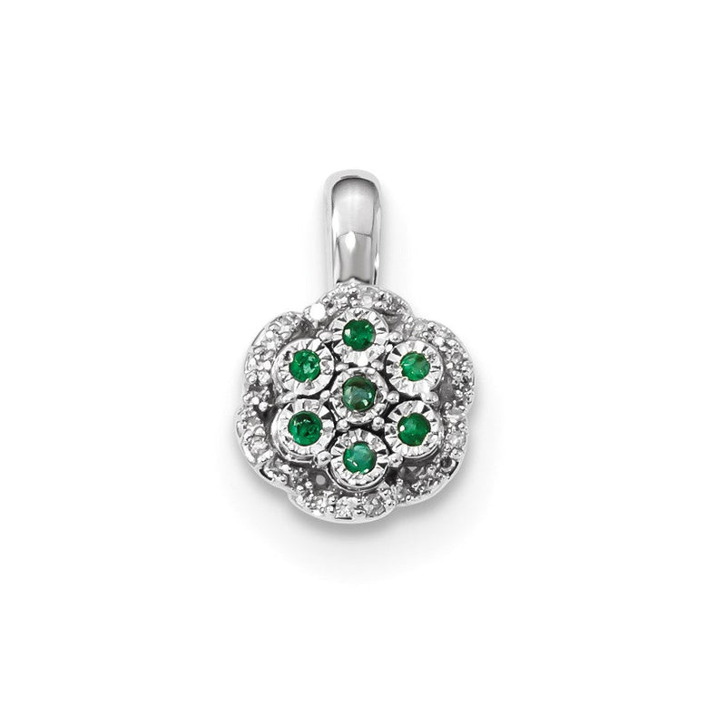 14K Weißgold Anhänger mit echtem Diamant und Smaragd