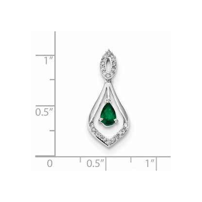 14K Weißgold Anhänger mit echtem Diamant und Smaragd, baumelnd