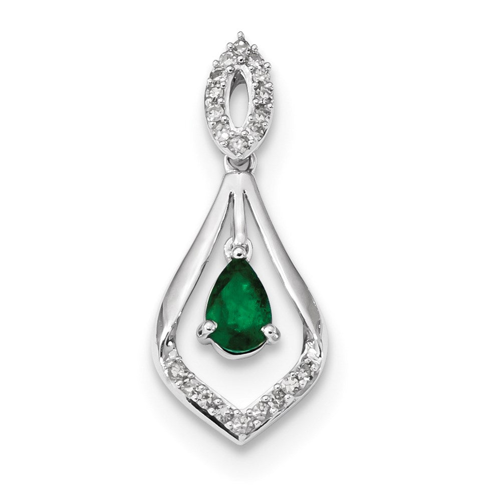 14K Weißgold Anhänger mit echtem Diamant und Smaragd, baumelnd