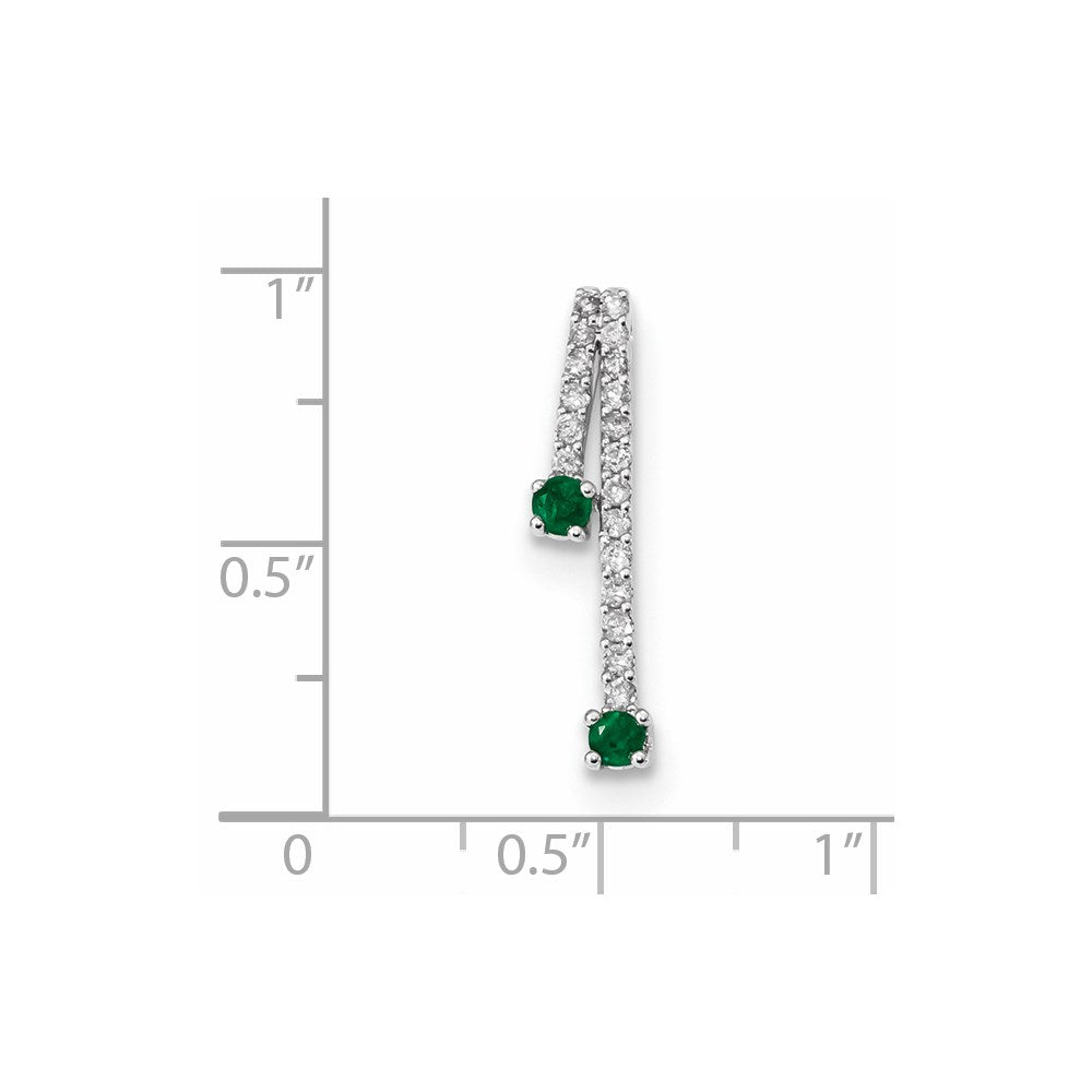 14K Weißgold Echt Diamant und Smaragd Poliert Kette Anhänger