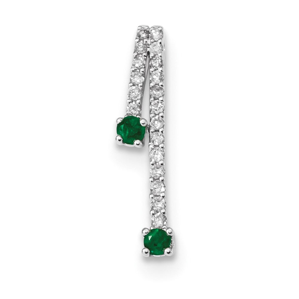 14K Weißgold Echt Diamant und Smaragd Poliert Kette Anhänger