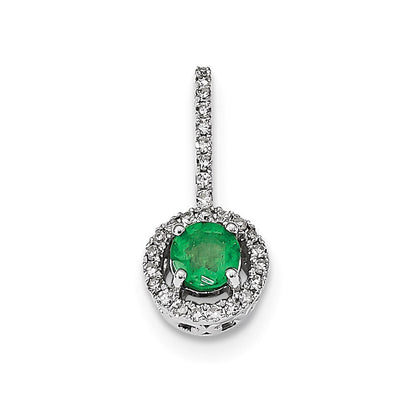 14 Karat Weißgold Anhänger mit echtem Diamant und Smaragd