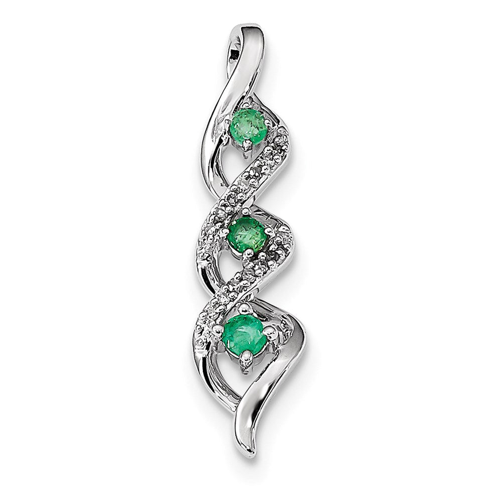 14K Weißgold Echt Diamant & Smaragd Kette Anhänger
