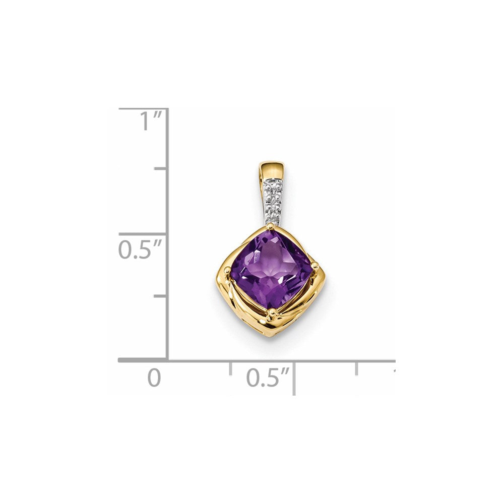 14K Gelbgold Amethyst- und Diamant-Anhänger, poliert