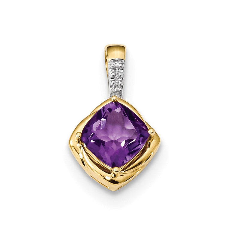 14K Gelbgold Amethyst- und Diamant-Anhänger, poliert