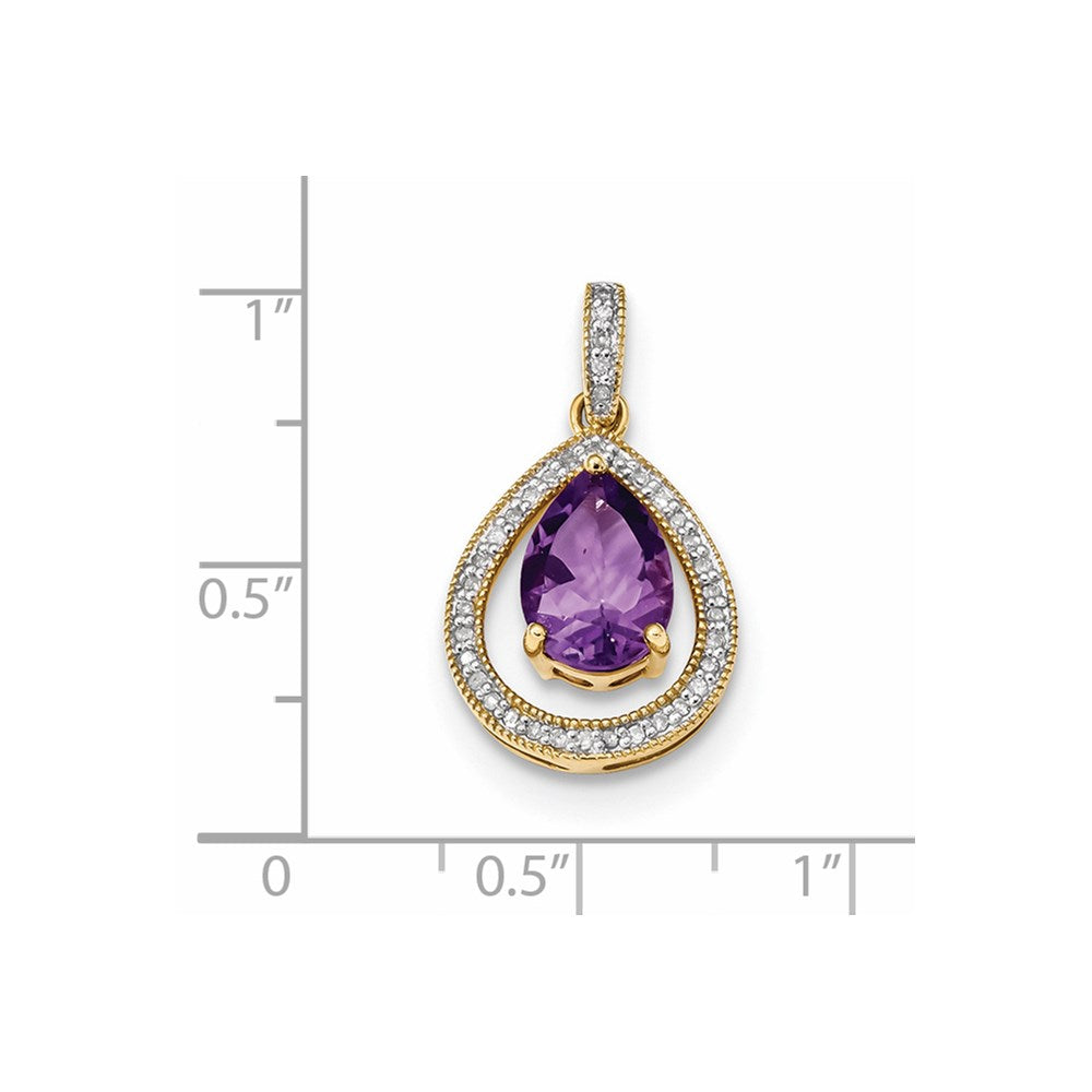 14K Anhänger mit Diamant und Amethyst im Tropfenschliff