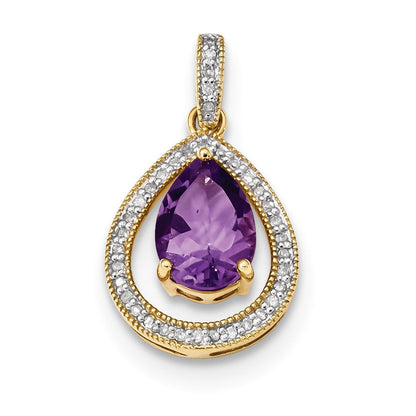 14K Anhänger mit Diamant und Amethyst im Tropfenschliff