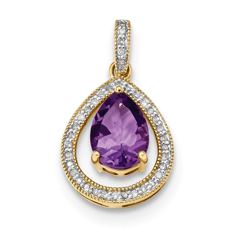 14K Anhänger mit Diamanten und Amethyst im Tropfenschliff