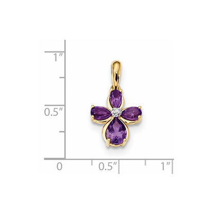 14K Gelbgold Anhänger mit Amethyst und echten Diamanten