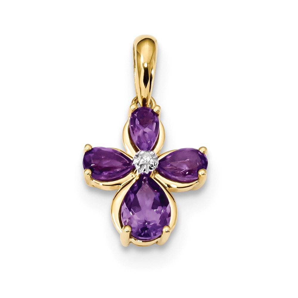 14K Gelbgold Anhänger mit Amethyst und echten Diamanten
