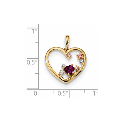 14K Gelbgold Rhodolith Granat Rosa Tour. & Rosa Sapp. & Diamant Poliert Herz P
