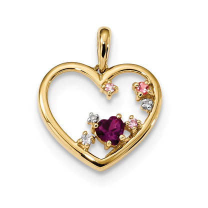 14K Gelbgold Rhodolith Granat Rosa Tour. & Rosa Sapp. & Diamant Poliert Herz P