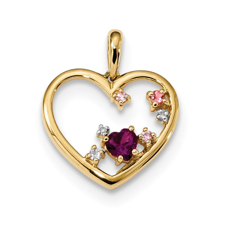 14K Gelbgold Rhodolith Granat Rosa Tour. & Rosa Sapp. & Diamant Poliert Herz P