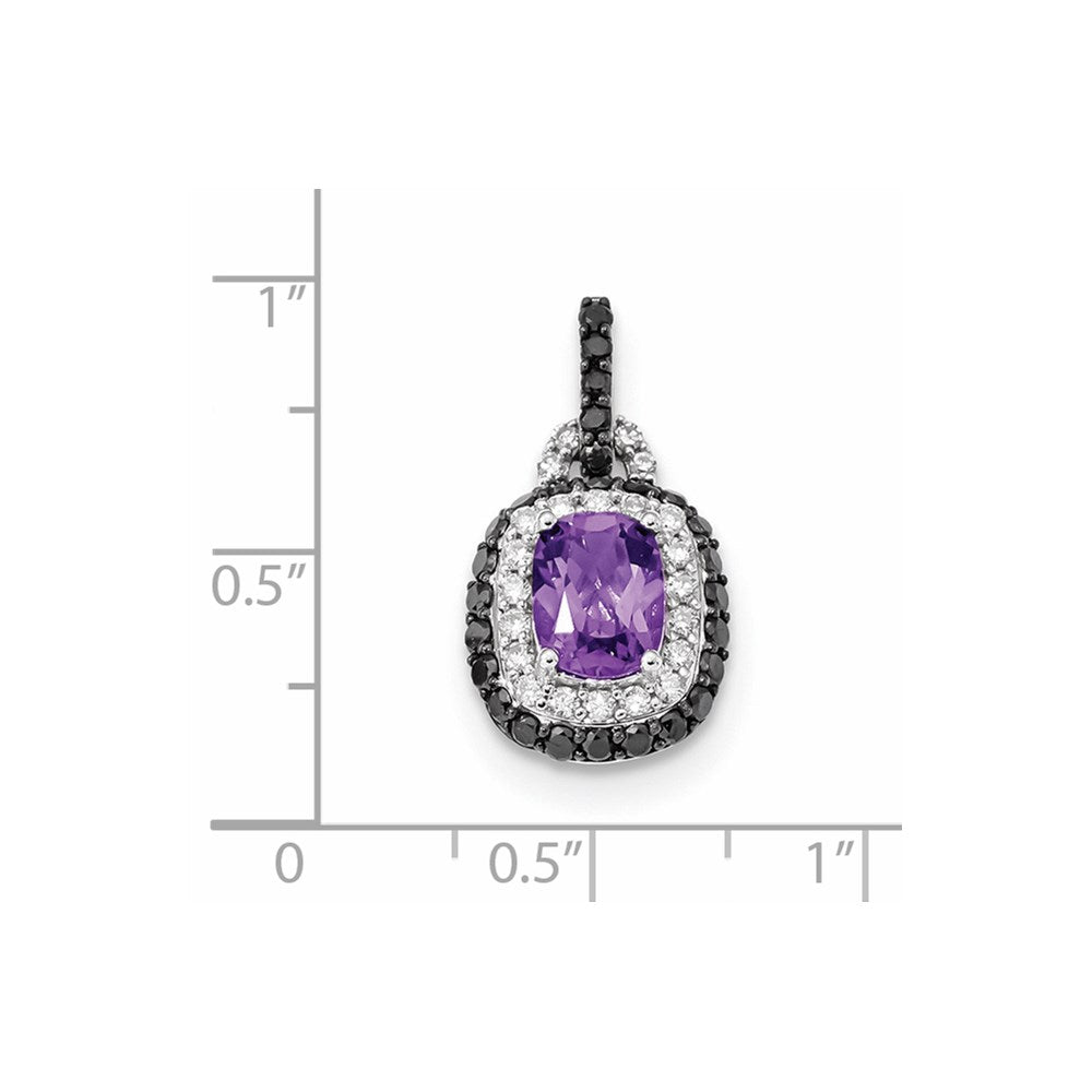 14K Weißgold Anhänger, oval, mit weißen und schwarzen Diamanten und Amethyst