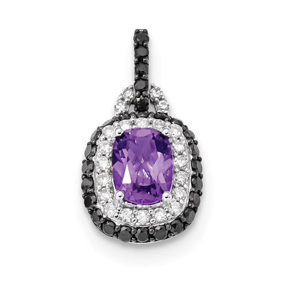 14K Weißgold Anhänger, oval, mit weißen und schwarzen Diamanten und Amethyst