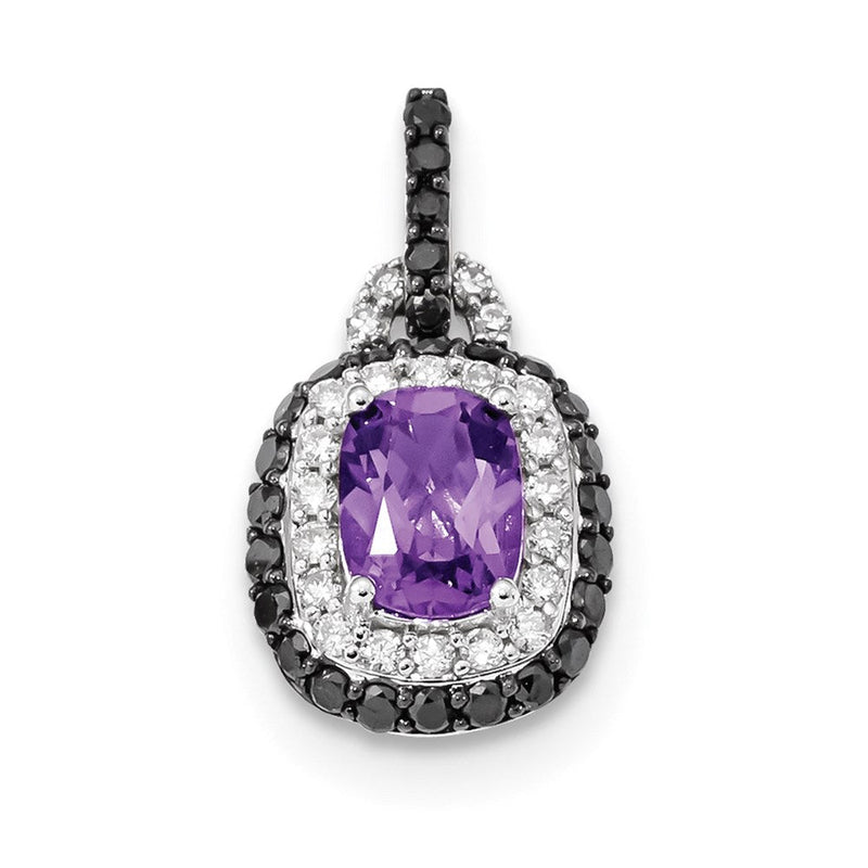 14K Weißgold Anhänger, oval, mit weißen und schwarzen Diamanten und Amethyst