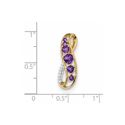14K Gelbgold Amethyst & Echter Diamant Polierter Anhänger