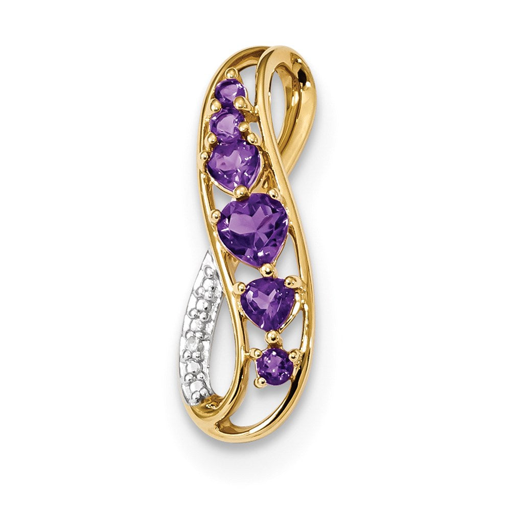 14K Gelbgold Amethyst & Echter Diamant Polierter Anhänger