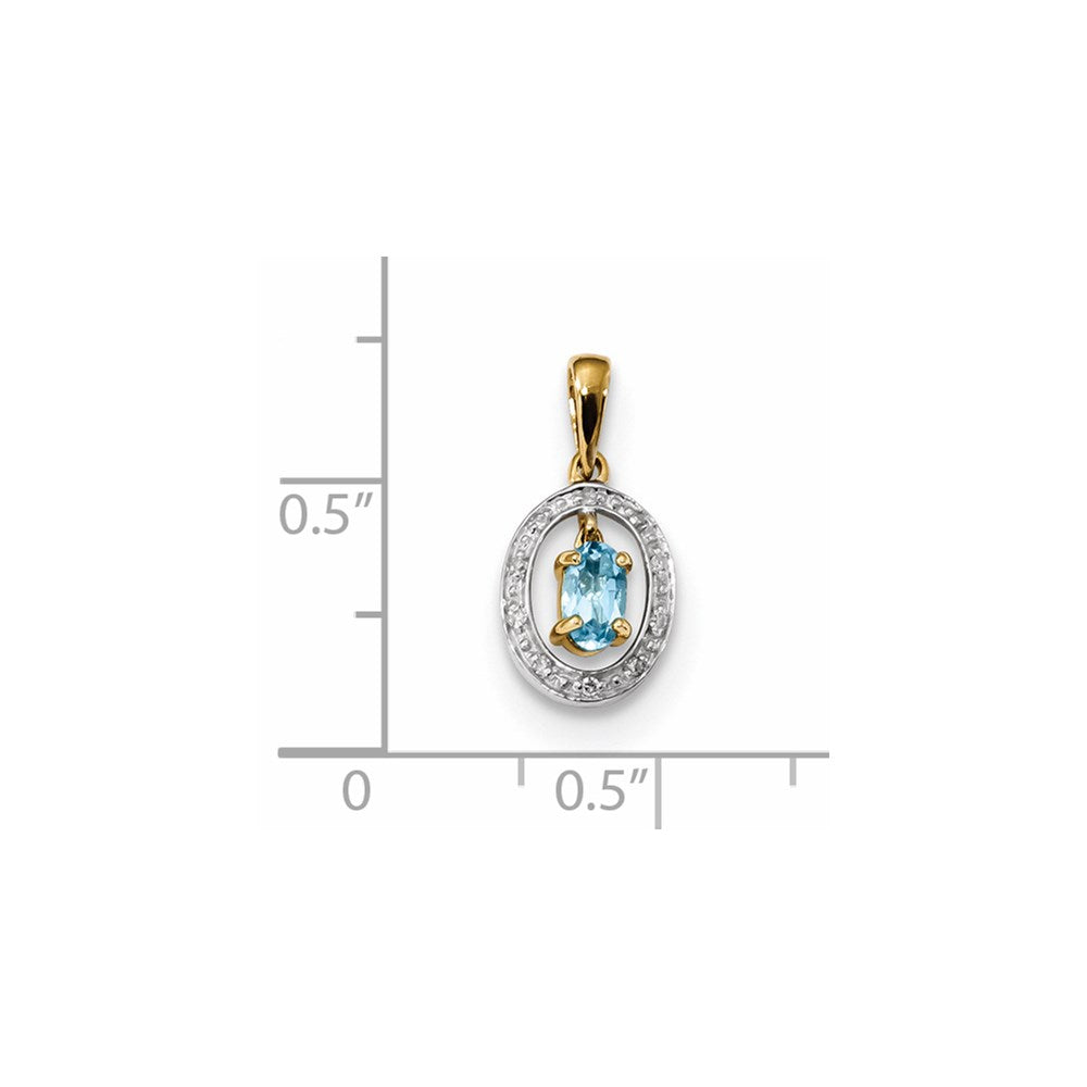 14K Roségold Anhänger mit Diamant und hellblauem Schweizer Topas, rhodiniert