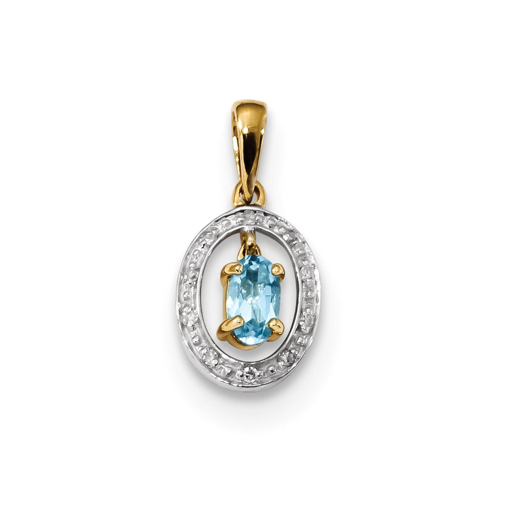14K Roségold Anhänger mit Diamant und hellblauem Schweizer Topas, rhodiniert