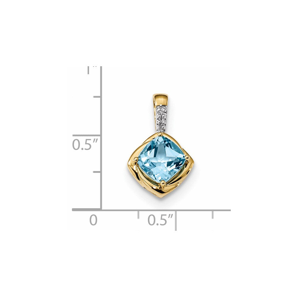 14K Gelbgold Polierter Anhänger mit Lupenreinem Schweizer Blautopas & Echtem Diamant