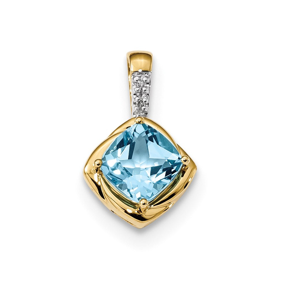 14K Gelbgold Polierter Anhänger mit Lupenreinem Schweizer Blautopas & Echtem Diamant