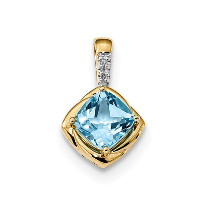 14K Gelbgold Polierter Anhänger mit Lupenreinem Schweizer Blautopas & Echtem Diamant