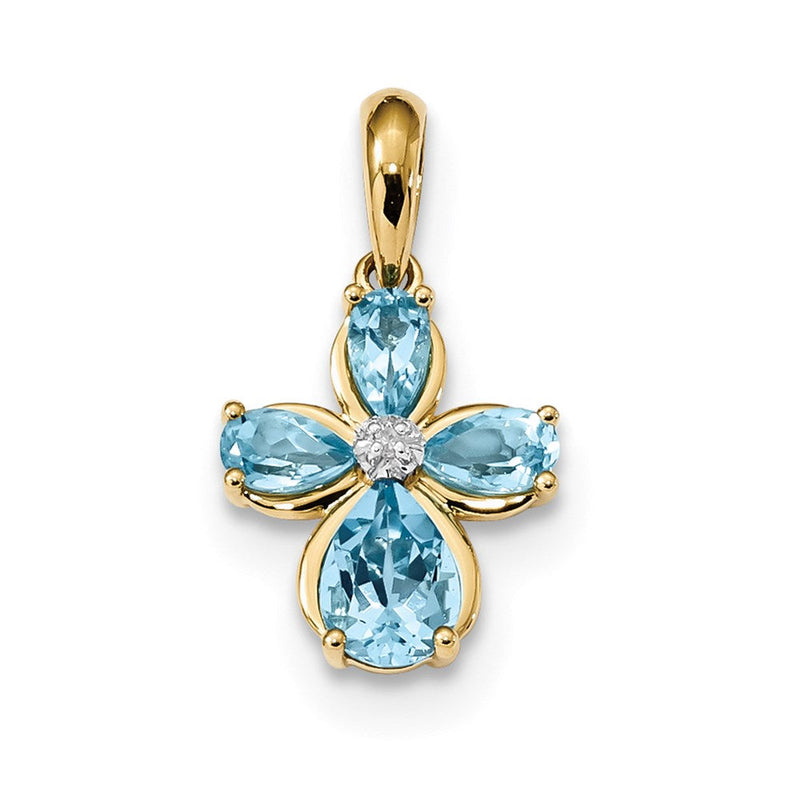 14K Gelbgold Swiss-Blue-Topas-Anhänger mit Diamanten