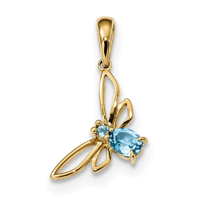 14K Gelbgold Schmetterling-Anhänger mit Schweizer Blautopas