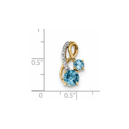 14K Gelbgold Anhänger poliert mit hellem Schweizer Blautopas und echtem Diamant