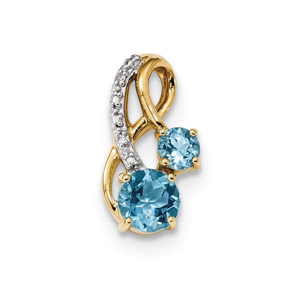 14K Gelbgold Anhänger poliert mit hellem Schweizer Blautopas und echtem Diamant
