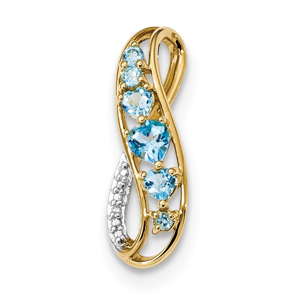 14K Gelbgold-Anhänger mit hellem Swiss-Blue-Topas und echtem Diamant, poliert