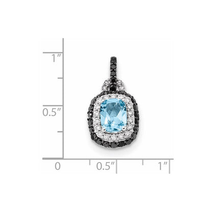14K Weißgold Anhänger mit weißen und schwarzen Diamanten und blauem Topas, oval