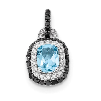 14K Weißgold Anhänger mit weißen und schwarzen Diamanten und blauem Topas, oval
