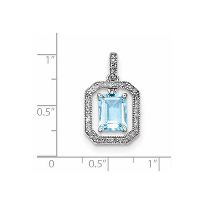 14 Karat Weißgold Anhänger mit echtem Diamant und baumelndem Blautopas