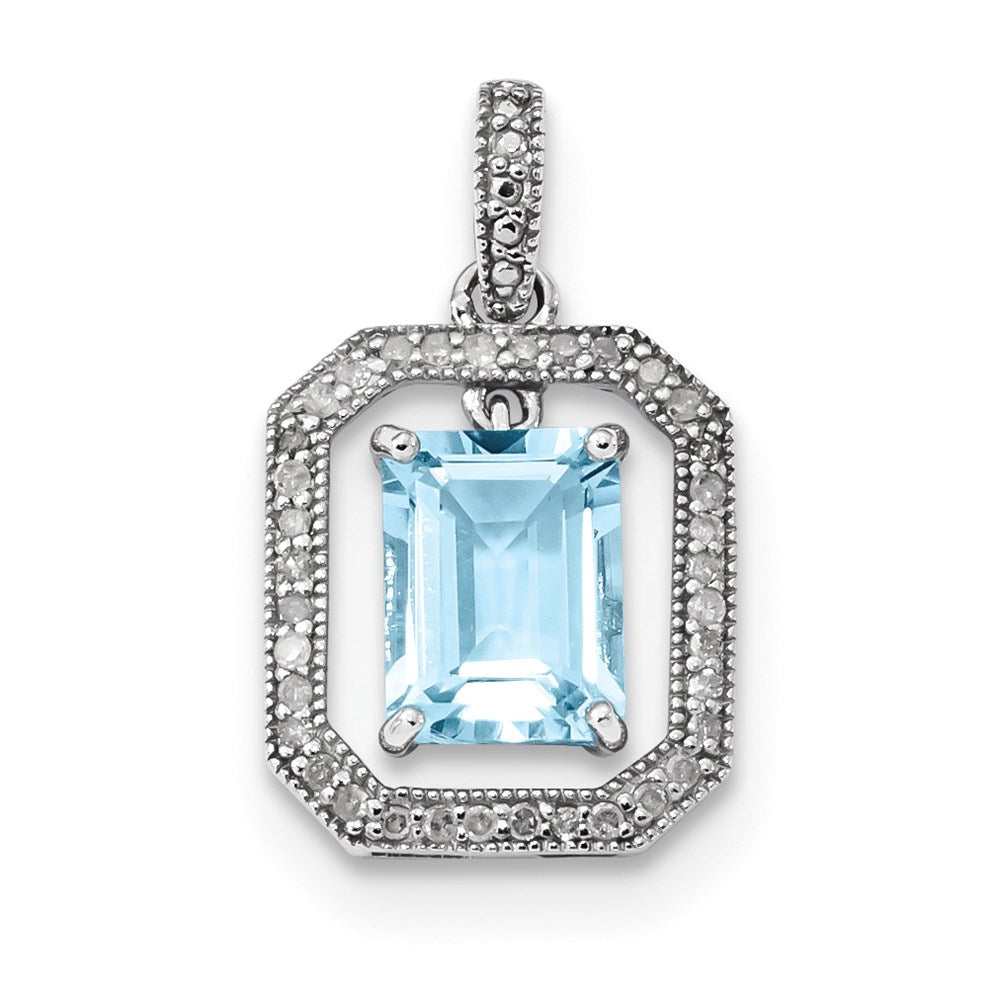 14 Karat Weißgold Anhänger mit echtem Diamant und baumelndem Blautopas