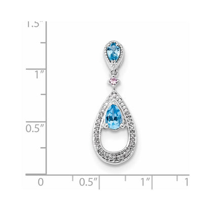 14K Weißgold Anhänger mit Diamant, Blautopas und rosa Saphir