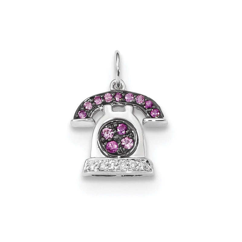 14K Weißgold Anhänger mit Diamant und rosa Saphir