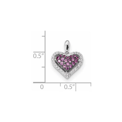 14K Weißgold Herz-Anhänger mit echten Diamanten und rosa Saphiren