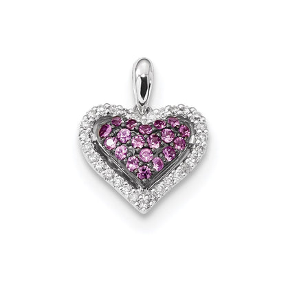14K Weißgold Herz-Anhänger mit echten Diamanten und rosa Saphiren